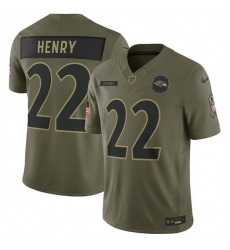 Men Baltimore Ravens 22 Derrick Henry Olive 2025 Salute to Service Limited Stitched Football Jersey