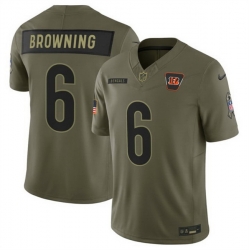 Men Cincinnati Bengals 6 Jake Browning Olive 2025 F U S E  Salute to Service Limited Stitched Football Jersey