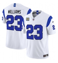 Men's Los Angeles Rams #23 Kyren Williams White 2026 F.U.S.E. With 4- Star C Patch Vapor Limited Football Stitched Jersey Men's Los Angeles Rams #23 Kyren Williams White 2026 F.U.S.E. With 4- Star C Patch Vapor Limited Football Stitched Jersey