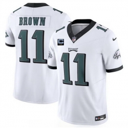 Men Philadelphia Eagles 11 A  J  Brown White F U S E With 2 Star C Patch Vapor Untouchable Limited Stitched Football Jersey