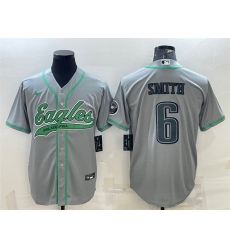 Men Philadelphia Eagles 6 DeVonta Smith Gray With Patch Cool Base Stitched Baseball Jersey Men Philadelphia Eagles 6 DeVonta Smith Gray With Patch Cool Base Stitched Baseball Jersey