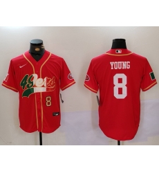 Men San Francisco 49ers 8 Steve Young Red With Patch Cool Base Stitched Baseball Jersey 2