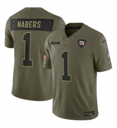 Men New York Giants 1 Malik Nabers Olive 2025 Salute to Service Limited Stitched Football Jersey