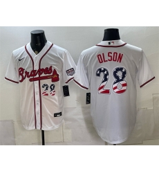 Men Atlanta Braves 28 Matt Olson White USA 250 Fourth of July Home Stadium Stitched Baseball Jersey Men Atlanta Braves 28 Matt Olson White USA 250 Fourth of July Home Stadium Stitched Baseball Jersey