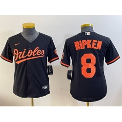 Youth Baltimore Orioles  8 Cal Ripken Jr Black Cool Base Stitched Baseball Jersey