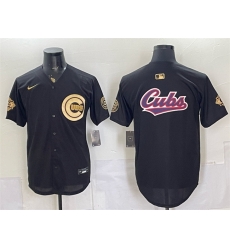 Men Chicago Cubs Team Big Logo Black Gold 150th Anniversary Patch Stitched Baseball Jersey