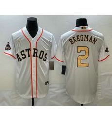Men's Houston Astros #2 Alex Bregman 2023 White Gold World Serise Champions Patch Cool Base Stitched Jersey Men's Houston Astros #2 Alex Bregman 2023 White Gold World Serise Champions Patch Cool Base Stitched Jersey