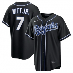 Men Kansas City Royals  7 Bobby Witt Jr  2026 Fashion Replica Black Out Stitched Baseball Jersey