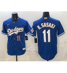 Men Los Angeles Dodgers  11 Roki Sasaki Royal 2026 Alternate Gold Collection Stadium Stitched Baseball Jersey