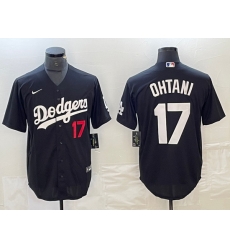 Men Los Angeles Dodgers 17  Shohei Ohtani Black Cool Base Stitched Jersey