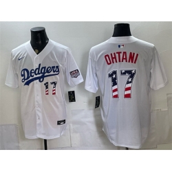 Men Los Angeles Dodgers  17 Shohei Ohtani White 250 Fourth of July Home Stitched Baseball Jersey