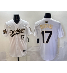 Men Los Angeles Dodgers 17 Shohei Ohtani White Gold 2025 World Series Champions Patch Limited Stitched Baseball Jersey