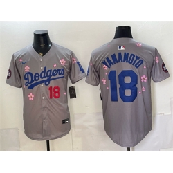 Men Los Angeles Dodgers  18 Yoshinobu Yamamoto Grey 2025 Tokyo Series Limited Stitched Baseball Jersey