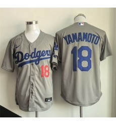 Men Los Angeles Dodgers 18 Yoshinobu Yamamoto Grey Cool Base Stitched Baseball Jersey Men Los Angeles Dodgers 18 Yoshinobu Yamamoto Grey Cool Base Stitched Baseball Jersey