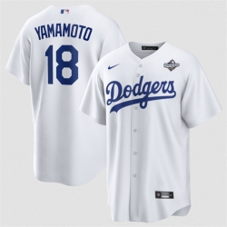 Men Los Angeles Dodgers 18 Yoshinobu Yamamoto White 2025 World Series Home Cool Base Stitched Baseball Jersey