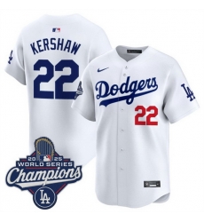 Men Los Angeles Dodgers 22 Clayton Kershaw White 2025 World Series Champions Patch Home Limited Stitched Baseball Jersey Men Los Angeles Dodgers 22 Clayton Kershaw White 2025 World Series Champions Patch Home Limited Stitched Baseball Jersey