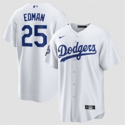 Men Los Angeles Dodgers 25 Tommy Edman White 2025 World Series Champions Patch Cool Base Stitched Baseball Jersey