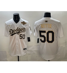 Men Los Angeles Dodgers 50 Mookie Betts White Gold 2025 World Series Patch Limited Stitched Baseball Jersey Men Los Angeles Dodgers 50 Mookie Betts White Gold 2025 World Series Patch Limited Stitched Baseball Jersey