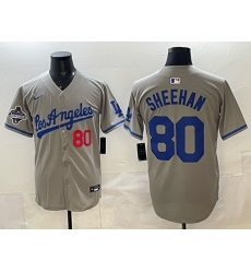 Men Los Angeles Dodgers 80 Emmet Sheehan Grey 2025 World Series Champions Patch Limited Stitched Baseball Jersey