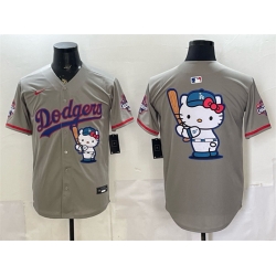 Men Los Angeles Dodgers Team Big Logo Grey Hello Kitty Night 2025 World Series Champions Patch Stitched Baseball Jersey