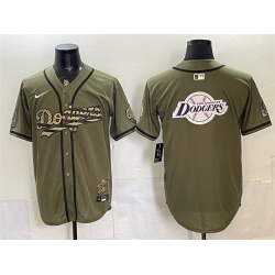 Men Los Angeles Dodgers Team Big Logo Olive 2026 Armed Forces Day Stitched Baseball Jersey