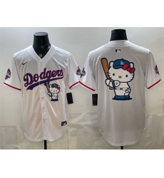 Men Los Angeles Dodgers Team Big Logo White Hello Kitty Night 2025 World Series Champions Patch Stitched Baseball Jersey Men Los Angeles Dodgers Team Big Logo White Hello Kitty Night 2025 World Series Champions Patch Stitched Baseball Jersey