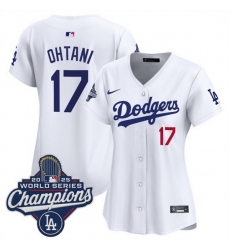 Women Los Angeles Dodgers 17 Shohei Ohtani White 2025 World Series Champions Home Cool Base Stitched Baseball Jersey 