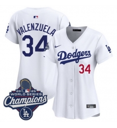 Women Los Angeles Dodgers 34 Fernando Valenzuela White 2025 World Series Champions Home Cool Base Stitched Baseball Jersey Women Los Angeles Dodgers 34 Fernando Valenzuela White 2025 World Series Champions Home Cool Base Stitched Baseball Jersey