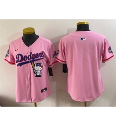 Women Los Angeles Dodgers Blank Pink Hello Kitty Night 2025 World Series Champions Patch Stitched Baseball Jersey Women Los Angeles Dodgers Blank Pink Hello Kitty Night 2025 World Series Champions Patch Stitched Baseball Jersey
