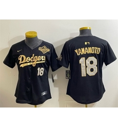 Youth Los Angeles Dodgers 18 Yoshinobu Yamamoto Black Gold 2025 World Series Patch Limited Stitched Baseball Jersey Youth Los Angeles Dodgers 18 Yoshinobu Yamamoto Black Gold 2025 World Series Patch Limited Stitched Baseball Jersey