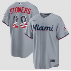 Men Miami Marlins  28 Kyle Stowers Grey USA 250 Fourth of July Home Stitched Baseball Jersey