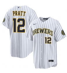 Men Milwaukee Brewers 12 Cooper Pratt Navy White Strips Stitched Baseball Jersey Men Milwaukee Brewers 12 Cooper Pratt Navy White Strips Stitched Baseball Jersey