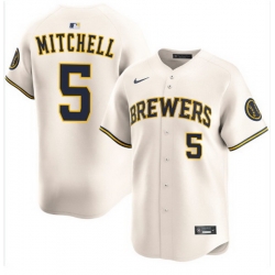 Men Milwaukee Brewers Garrett Mitchell #5 City Connect Stitched Limited Jersey