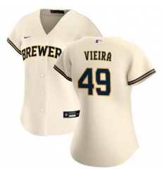 Women Milwaukee Brewers 49 Thyago Vieira Cream Cool Base Stitched Jersey Women Milwaukee Brewers 49 Thyago Vieira Cream Cool Base Stitched Jersey
