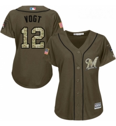 Womens Majestic Milwaukee Brewers 12 Stephen Vogt Replica Green Salute to Service MLB Jersey Womens Majestic Milwaukee Brewers 12 Stephen Vogt Replica Green Salute to Service MLB Jersey