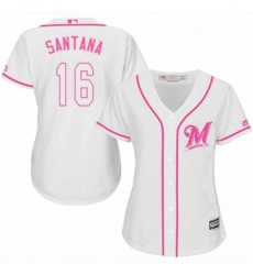 Womens Majestic Milwaukee Brewers 16 Domingo Santana Authentic White Fashion Cool Base MLB Jersey Womens Majestic Milwaukee Brewers 16 Domingo Santana Authentic White Fashion Cool Base MLB Jersey