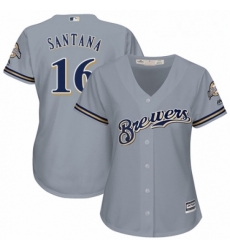 Womens Majestic Milwaukee Brewers 16 Domingo Santana Replica Grey Road Cool Base MLB Jersey Womens Majestic Milwaukee Brewers 16 Domingo Santana Replica Grey Road Cool Base MLB Jersey