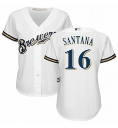 Womens Majestic Milwaukee Brewers 16 Domingo Santana Replica Navy Blue Alternate Cool Base MLB Jersey Womens Majestic Milwaukee Brewers 16 Domingo Santana Replica Navy Blue Alternate Cool Base MLB Jersey