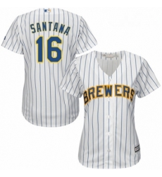 Womens Majestic Milwaukee Brewers 16 Domingo Santana Replica White Home Cool Base MLB Jersey Womens Majestic Milwaukee Brewers 16 Domingo Santana Replica White Home Cool Base MLB Jersey