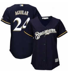 Womens Majestic Milwaukee Brewers 24 Jesus Aguilar Authentic Navy Blue Alternate Cool Base MLB Jersey Womens Majestic Milwaukee Brewers 24 Jesus Aguilar Authentic Navy Blue Alternate Cool Base MLB Jersey