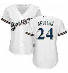 Womens Majestic Milwaukee Brewers 24 Jesus Aguilar Authentic White Alternate Cool Base MLB Jersey Womens Majestic Milwaukee Brewers 24 Jesus Aguilar Authentic White Alternate Cool Base MLB Jersey