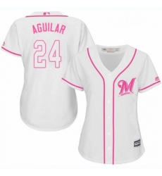 Womens Majestic Milwaukee Brewers 24 Jesus Aguilar Replica White Fashion Cool Base MLB Jersey Womens Majestic Milwaukee Brewers 24 Jesus Aguilar Replica White Fashion Cool Base MLB Jersey
