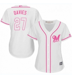 Womens Majestic Milwaukee Brewers 27 Zach Davies Replica White Fashion Cool Base MLB Jersey Womens Majestic Milwaukee Brewers 27 Zach Davies Replica White Fashion Cool Base MLB Jersey