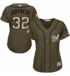 Womens Majestic Milwaukee Brewers 32 Jeremy Jeffress Authentic Green Salute to Service MLB Jersey Womens Majestic Milwaukee Brewers 32 Jeremy Jeffress Authentic Green Salute to Service MLB Jersey