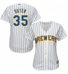 Womens Majestic Milwaukee Brewers 35 Brent Suter Authentic White Home Cool Base MLB Jersey Womens Majestic Milwaukee Brewers 35 Brent Suter Authentic White Home Cool Base MLB Jersey