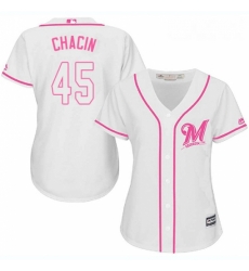 Womens Majestic Milwaukee Brewers 45 Jhoulys Chacin Replica White Fashion Cool Base MLB Jersey Womens Majestic Milwaukee Brewers 45 Jhoulys Chacin Replica White Fashion Cool Base MLB Jersey