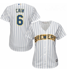 Womens Majestic Milwaukee Brewers 6 Lorenzo Cain Replica White Home Cool Base MLB Jersey Womens Majestic Milwaukee Brewers 6 Lorenzo Cain Replica White Home Cool Base MLB Jersey
