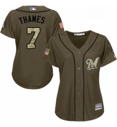 Womens Majestic Milwaukee Brewers 7 Eric Thames Replica Green Salute to Service MLB Jersey Womens Majestic Milwaukee Brewers 7 Eric Thames Replica Green Salute to Service MLB Jersey