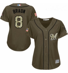 Womens Majestic Milwaukee Brewers 8 Ryan Braun Authentic Green Salute to Service MLB Jersey Womens Majestic Milwaukee Brewers 8 Ryan Braun Authentic Green Salute to Service MLB Jersey
