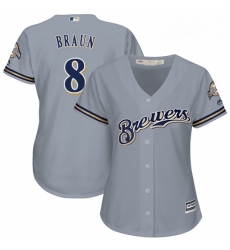 Womens Majestic Milwaukee Brewers 8 Ryan Braun Replica Grey Road Cool Base MLB Jersey Womens Majestic Milwaukee Brewers 8 Ryan Braun Replica Grey Road Cool Base MLB Jersey